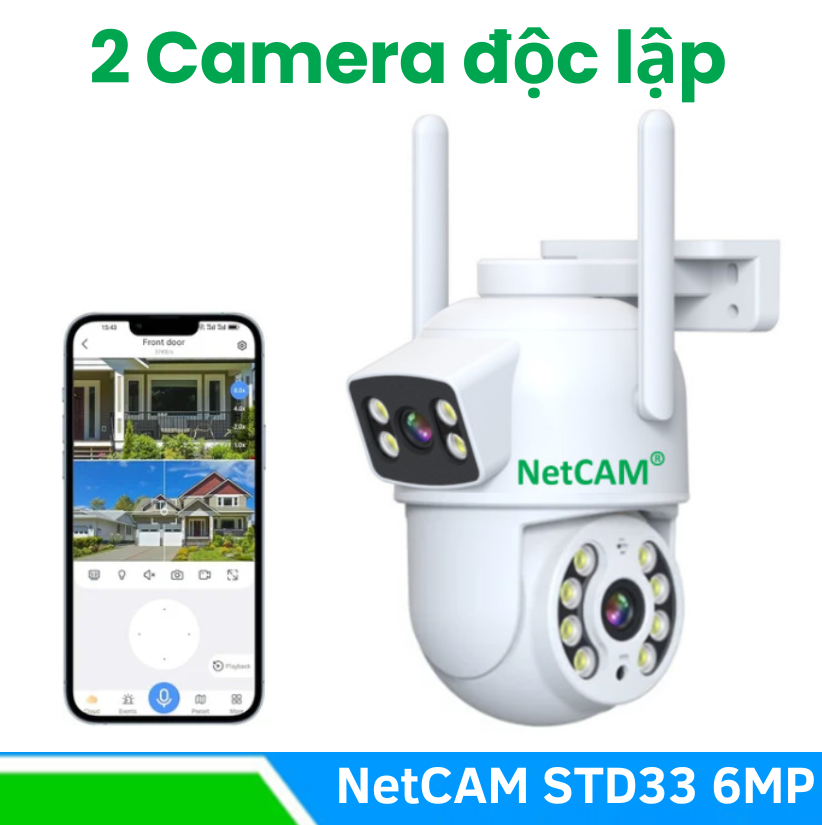 Camera Ngoài Trời NetCAM STD33, Quay Quét 360 độ, có Ống Kính Kép với Độ phân giải Siêu Nét 6MP - Hàng Chính Hãng