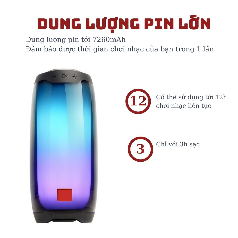 Loa bluetooth PAGINI Pulse 4+ full Led chống nước 30cm, thiết kế đẹp mắt – Dễ dàng mang đi – Hàng nhập khẩu