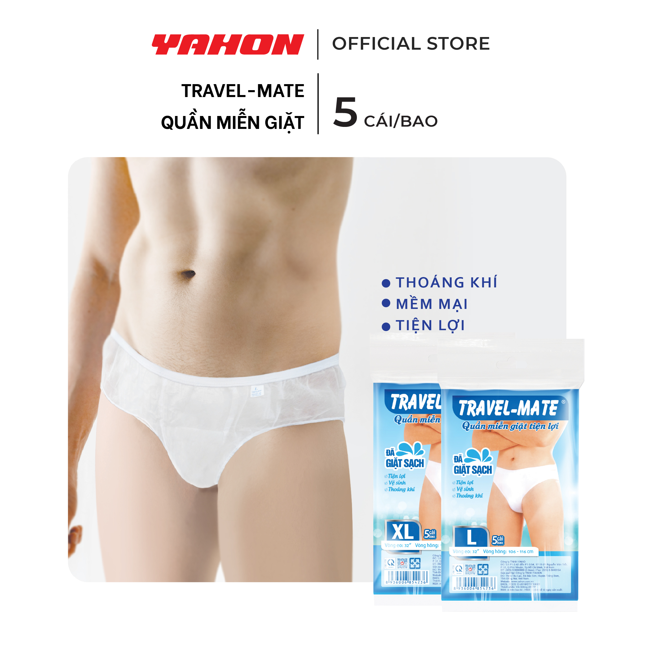 [Tặng 2 Khăn Ướt Cồn/Bao] Set 5 Quần Lót Dùng 1 Lần Nam TRAVEL-MATE | Đã Giặt Sạch An Toàn Tiện Lợi