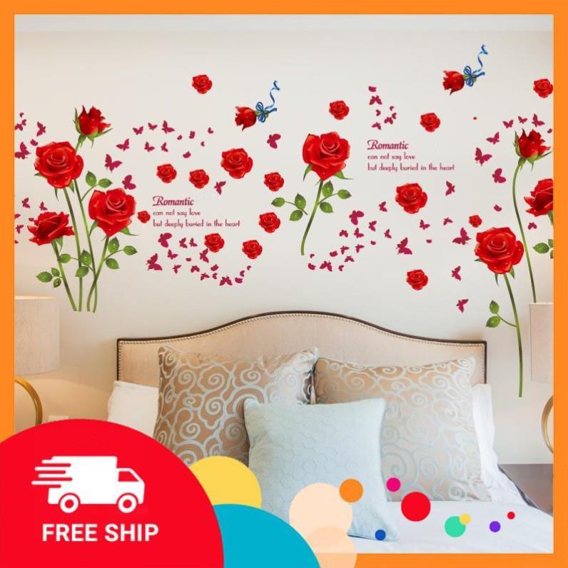 ️️ Decal dán tường Bộ đôi hoa hồng tình yêu