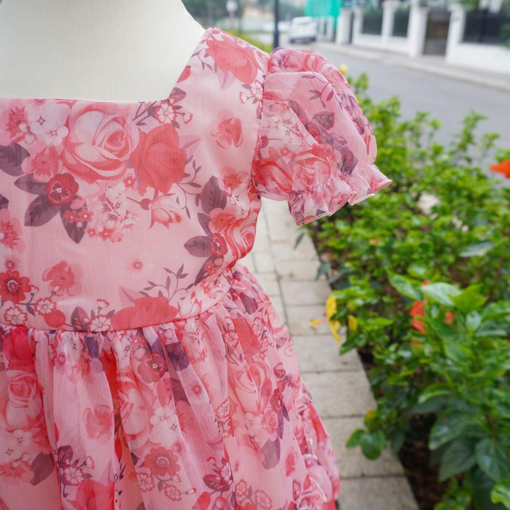 Váy bé gái đầm bé gái thiết kế voan hoa màu hồng cực xinh cho bé điệu đà đi chơi, đi biển từ 1-10 tuổi
