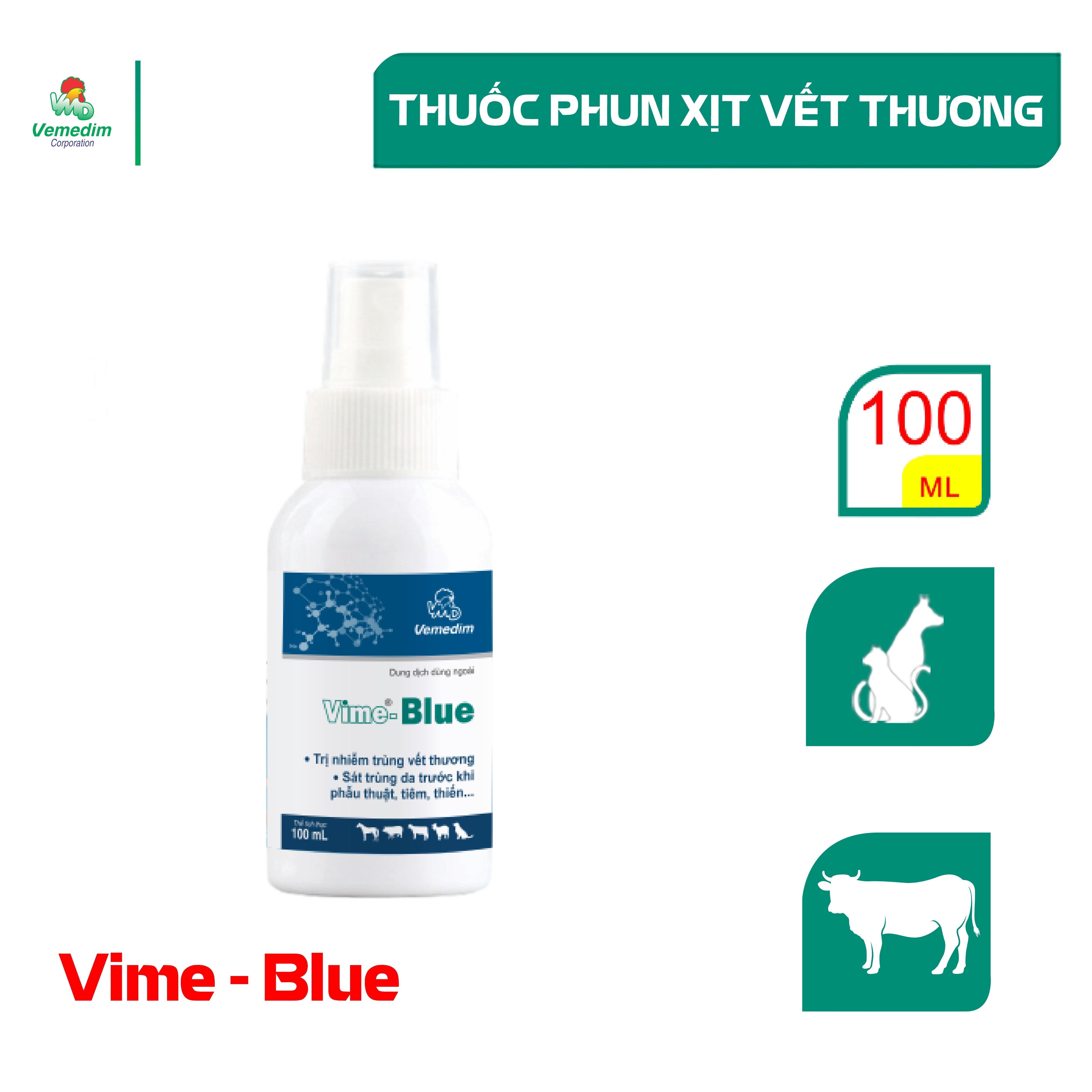 Vemedim Vime-Blue phun xịt sát trùng ngoài da, chai 100ml