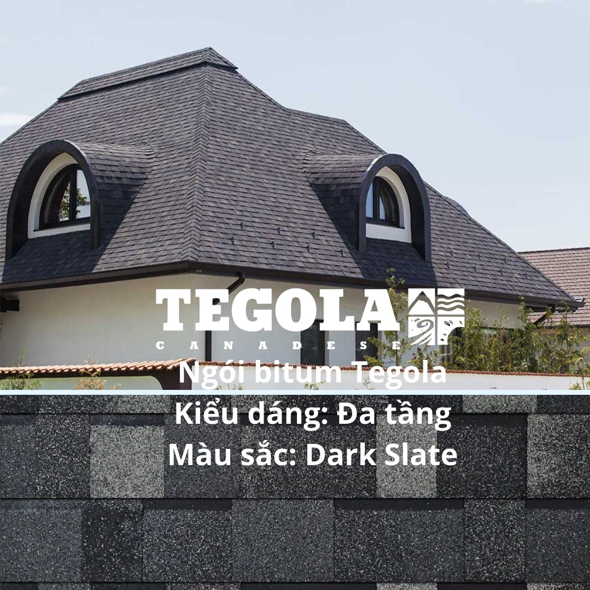 Tấm lợp bitum Tegola Đa tầng Dark Slate - tấm dán phủ đá cao cấp từ nhà máy Ý cho mái biệt thự, nhà phố, nhà gỗ, nhà tiền chế, bungalow - 2m2/gói
