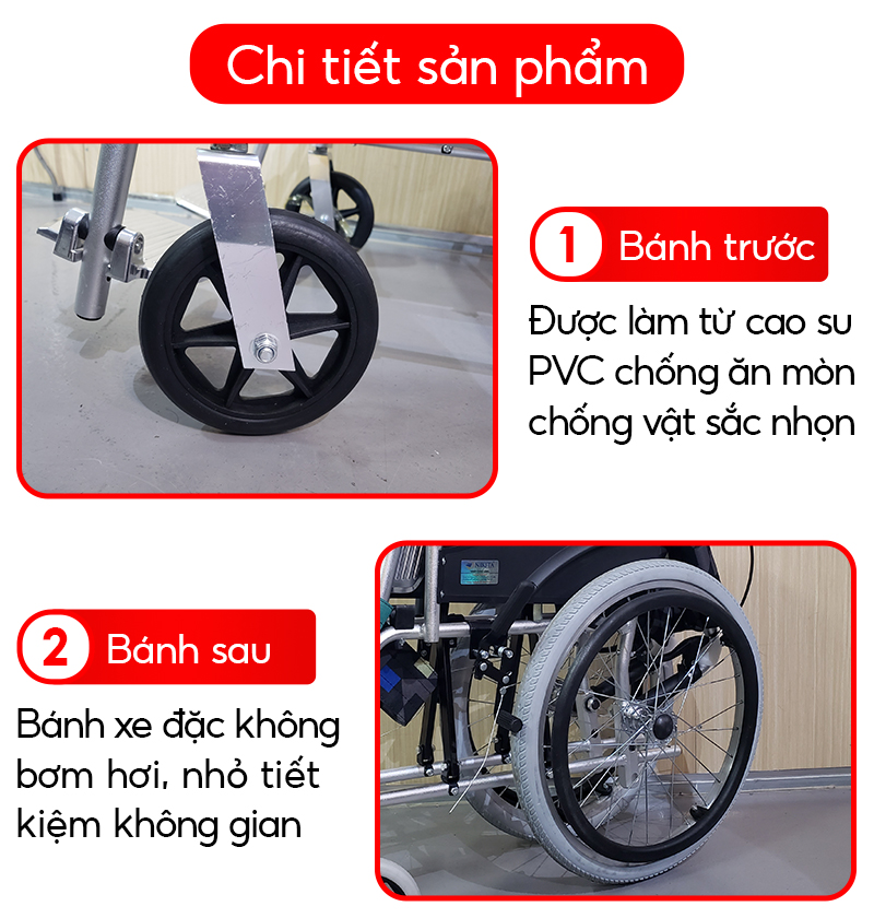 Xe lăn khung nhôm NIKITA, Trọng lượng nhẹ, kích thước xếp gọn siêu nhỏ, có quai xách để xách tay - Mẫu mới 2024