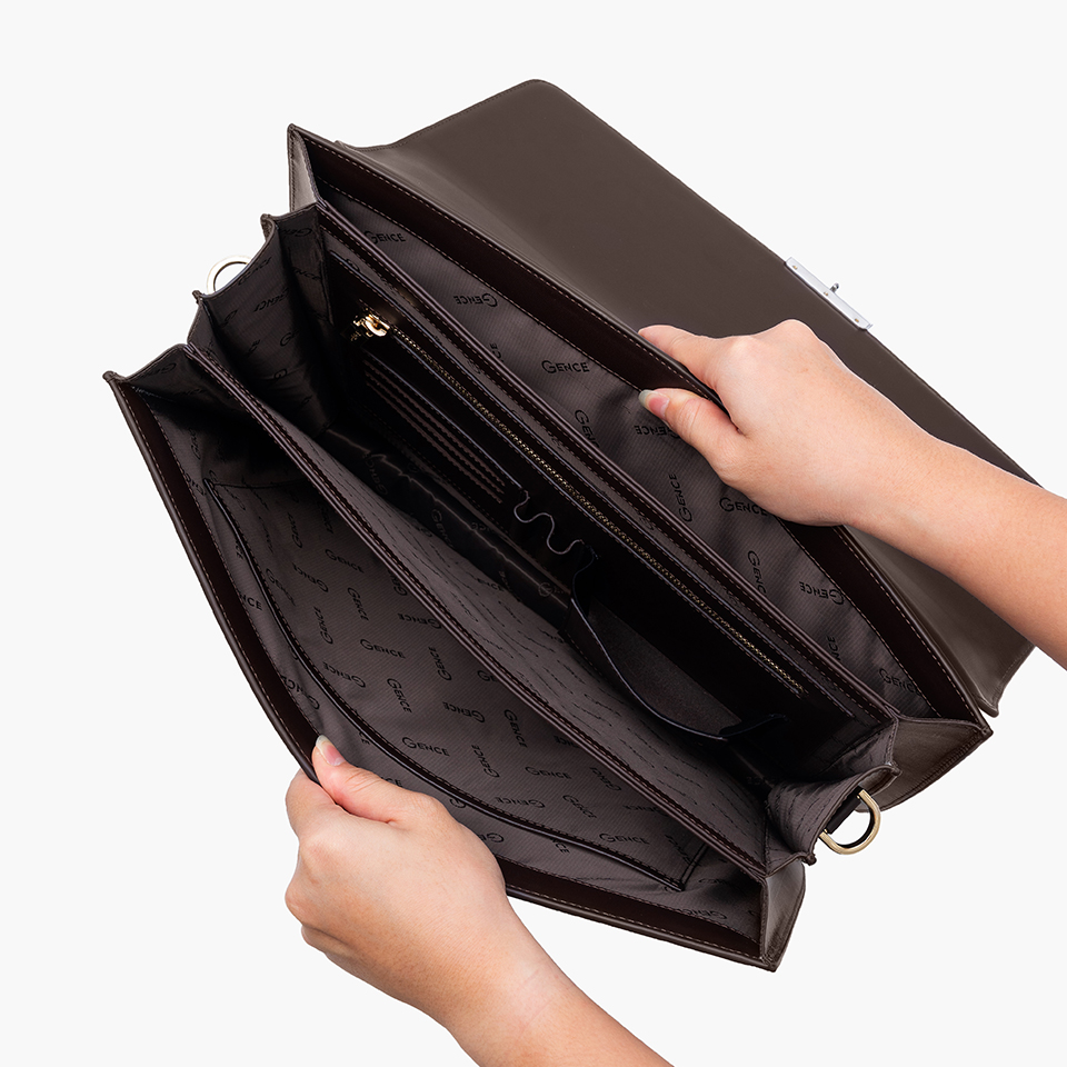 Cặp Xách Da Nam Túi Xách Doanh Nhân GENCE CTS26 Da Bò Khóa Số Cao Cấp Màu Nâu