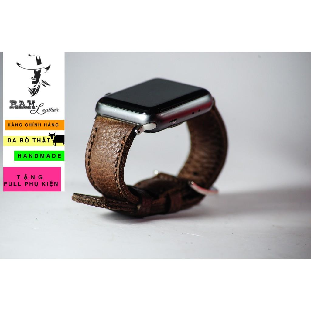 Dây đồng hồ da bò thật nâu hạt handmade RAM 1951-chính hãng RAM leather