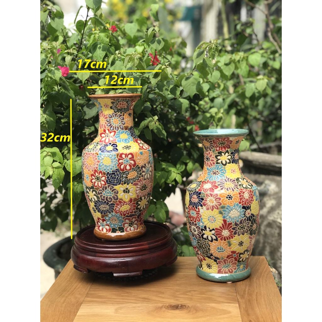 Bình Bách Hoa 32cm full cổ Trang trí cấm hoa trưng bày decor gốm sứ thủ công Nam Bộ