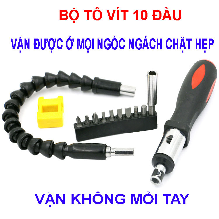 Bộ tô vít 10 đầu kèm thanh chuyển hướng tô vít