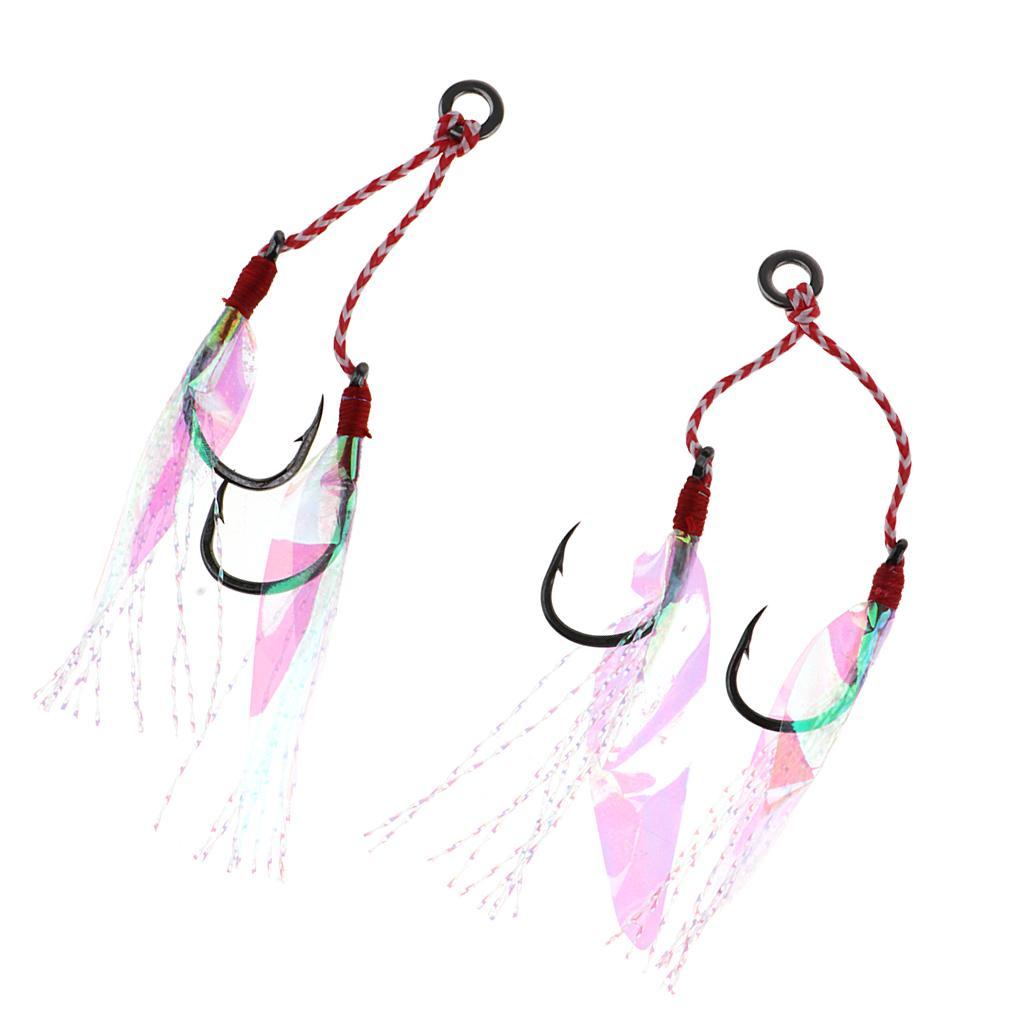 2Pcs Slow Jig Hook Fishing Assist Hook High Carbon Steel with Braided PE Line