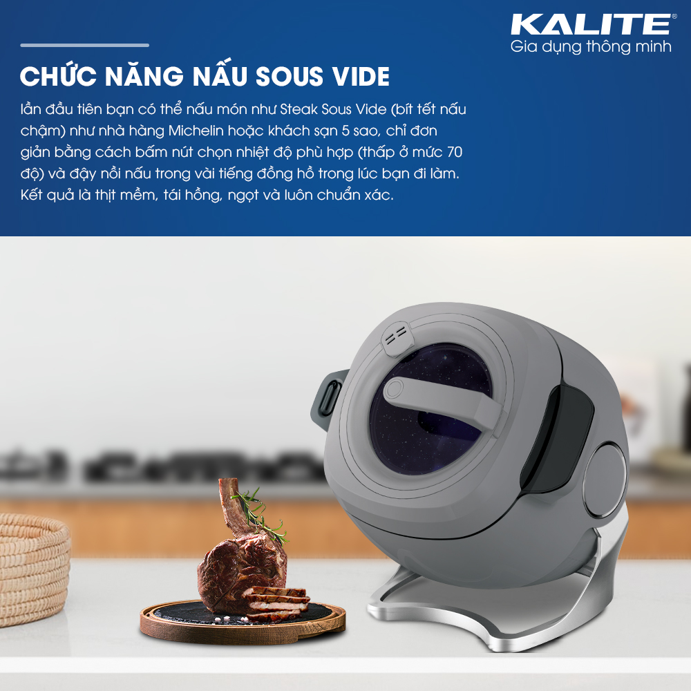 Nồi cao tần vũ trụ Kalite Galaxy, chiên xào đa năng, dung tích 6L, công suất 2000W, chế độ đảo tự động, nấu chậm chân không, nấu cơm, bảng điều khiển tiếng Việt, hàng chính hãng