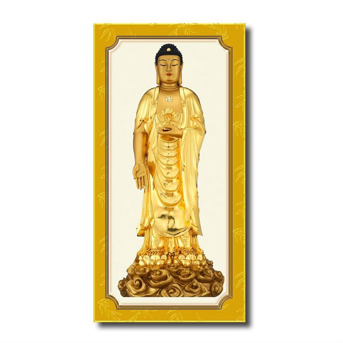 Hình Phật cán gỗ MDF cao cấp trang trí tường phòng thờ, nơi thờ cúng mẫu Phật adida tượng vàng, Tranh Phật Giáo HPV-112