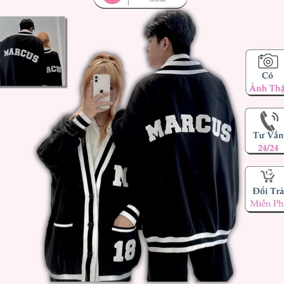 Áo Khoác Cardigan Nỉ Bông Mùa Thu in Marcuss Form rộng Unisex Nam Nữ Couple