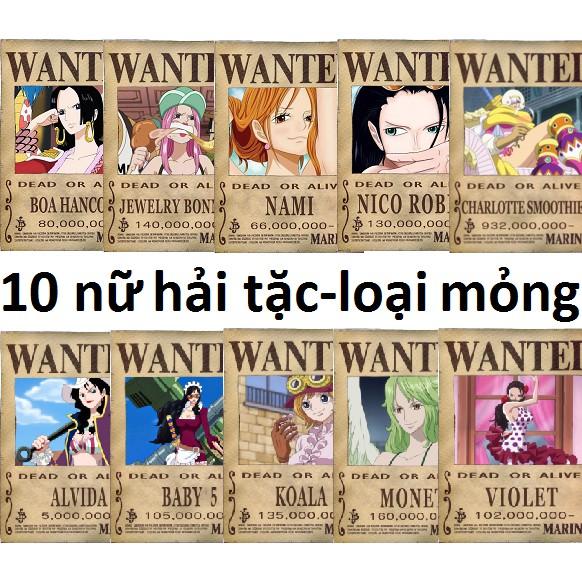 Bộ 10 tấm truy nã nữ hải tặc onepiece wanted poster loại mỏng đủ size