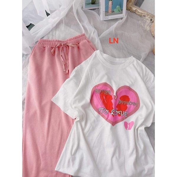 Sét áo tim to love + quần bom hồng TH6