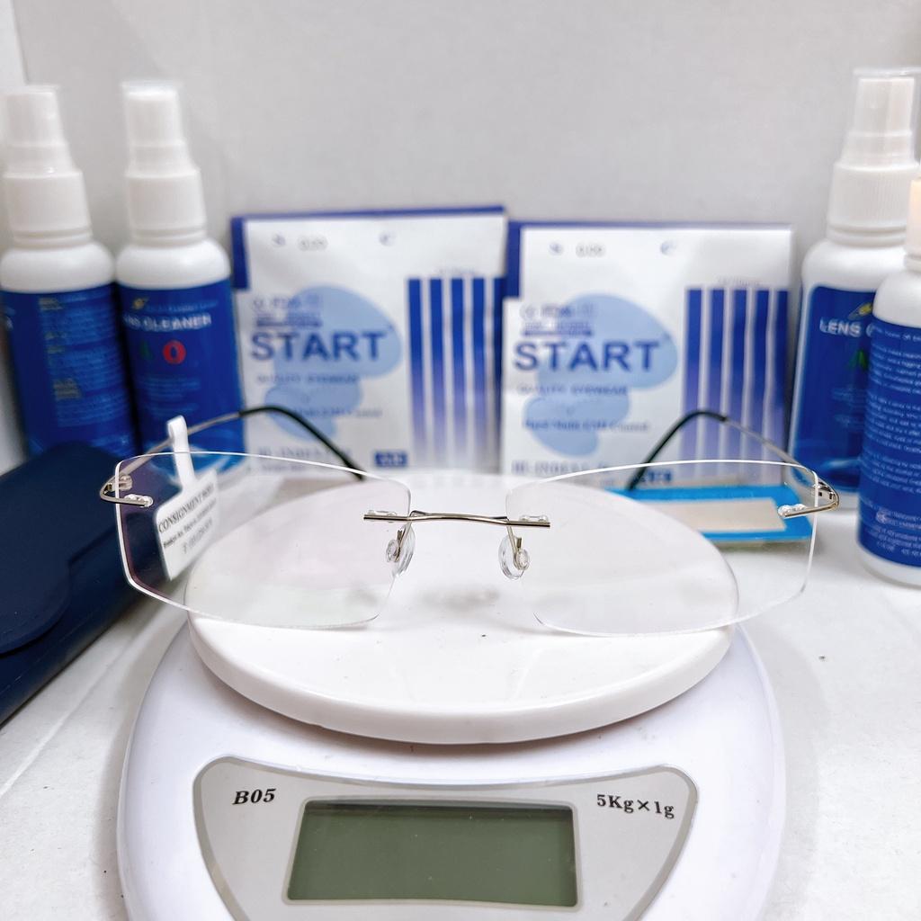 Gọng kính khoan titanium không vành siêu nhẹ siêu mảnh KT50UNIQUI Bạc sáng