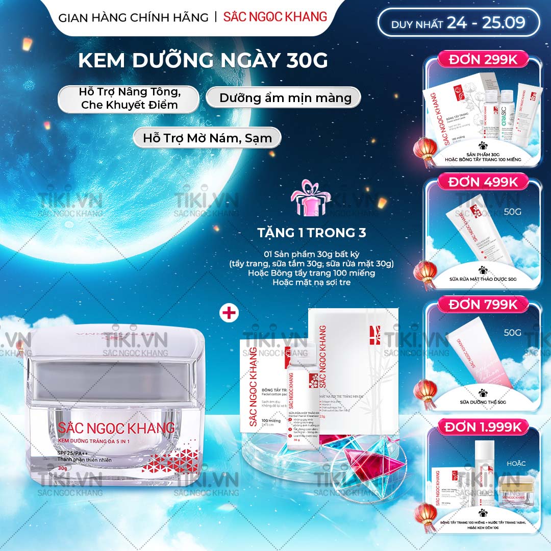 Kem dưỡng  da Sắc Ngọc Khang 5 trong 1 ban ngày 30g giúp nuôi dưỡng làn da sáng khỏe, mờ thâm nám ngăn ngừa lão hóa