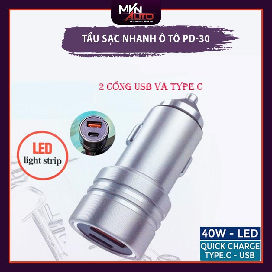 Tẩu Sạc Nhanh Ô Tô, Củ Sạc Chuyển Đầu USB Và Type C Quick Charge 4.0 kèm LED - Mvn Auto