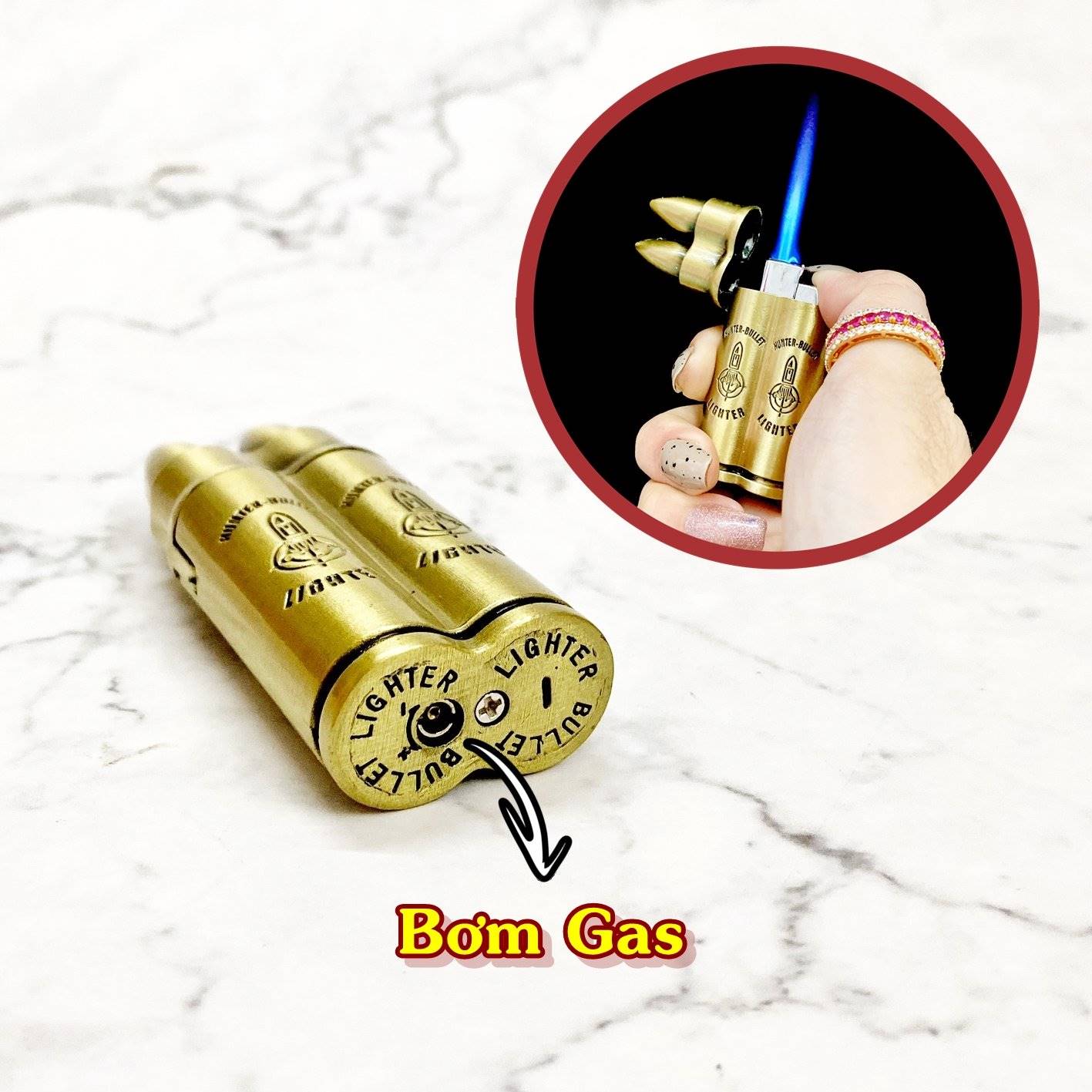 Bật lửa hột quẹt hình 2 viên đạn kim loại (xài ga)