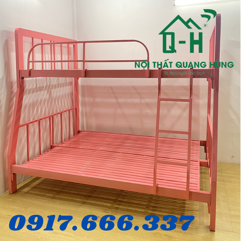 GIƯỜNG TẦNG SẮT HỘP 4X8 MÀU HỒNG SIZE 1M4X1M6 DÀNH CHO GIA ĐÌNH