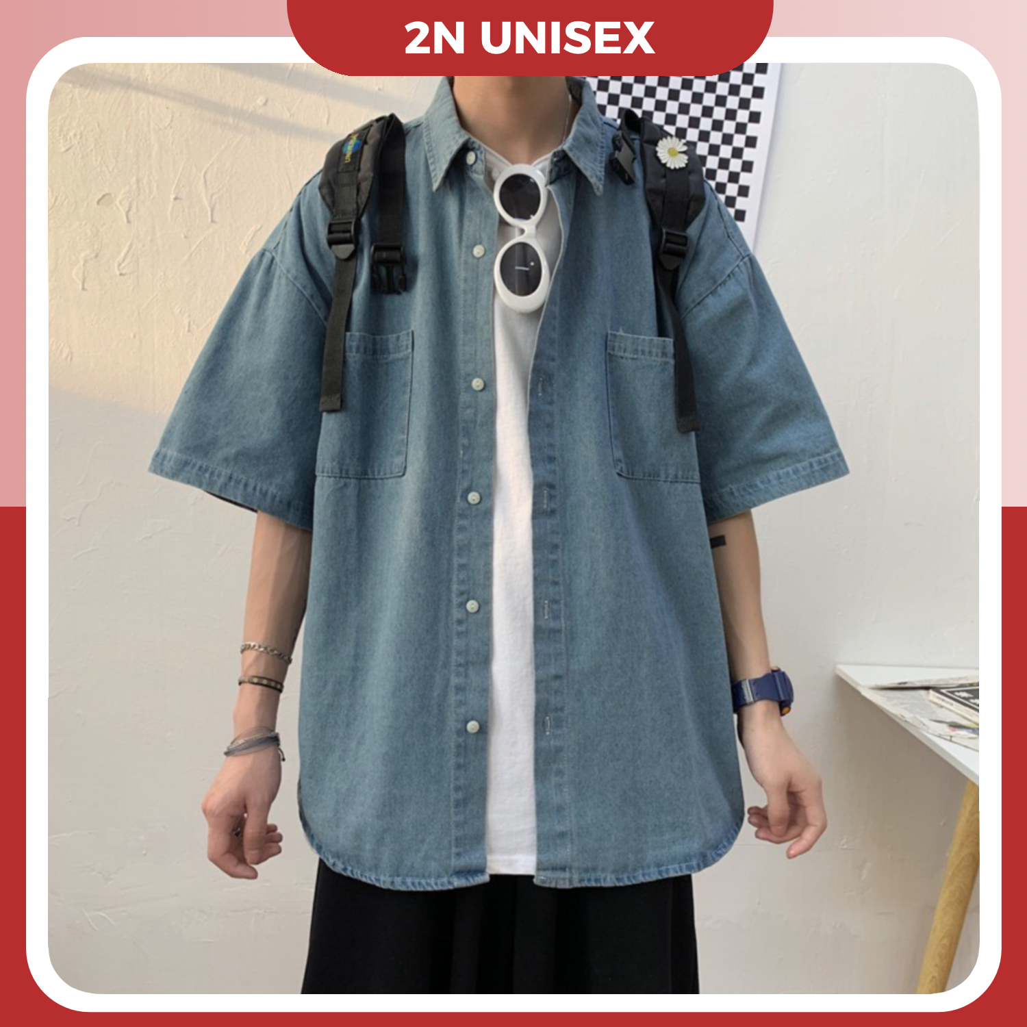 Áo sơ mi khoác ngoài form rộng unisex - Áo sơ mi jeans số 5
