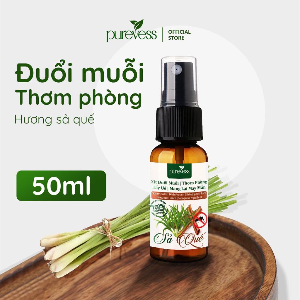 Tinh dầu đuổi muỗi sả quế Purevess dạng xịt giúp thư giãn, thơm phòng 50ml