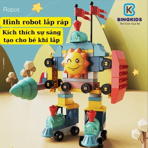 Đồ chơi xếp hình xây dựng khối lớn 173 chi tiết robot nhiều loại, lắp ráp.