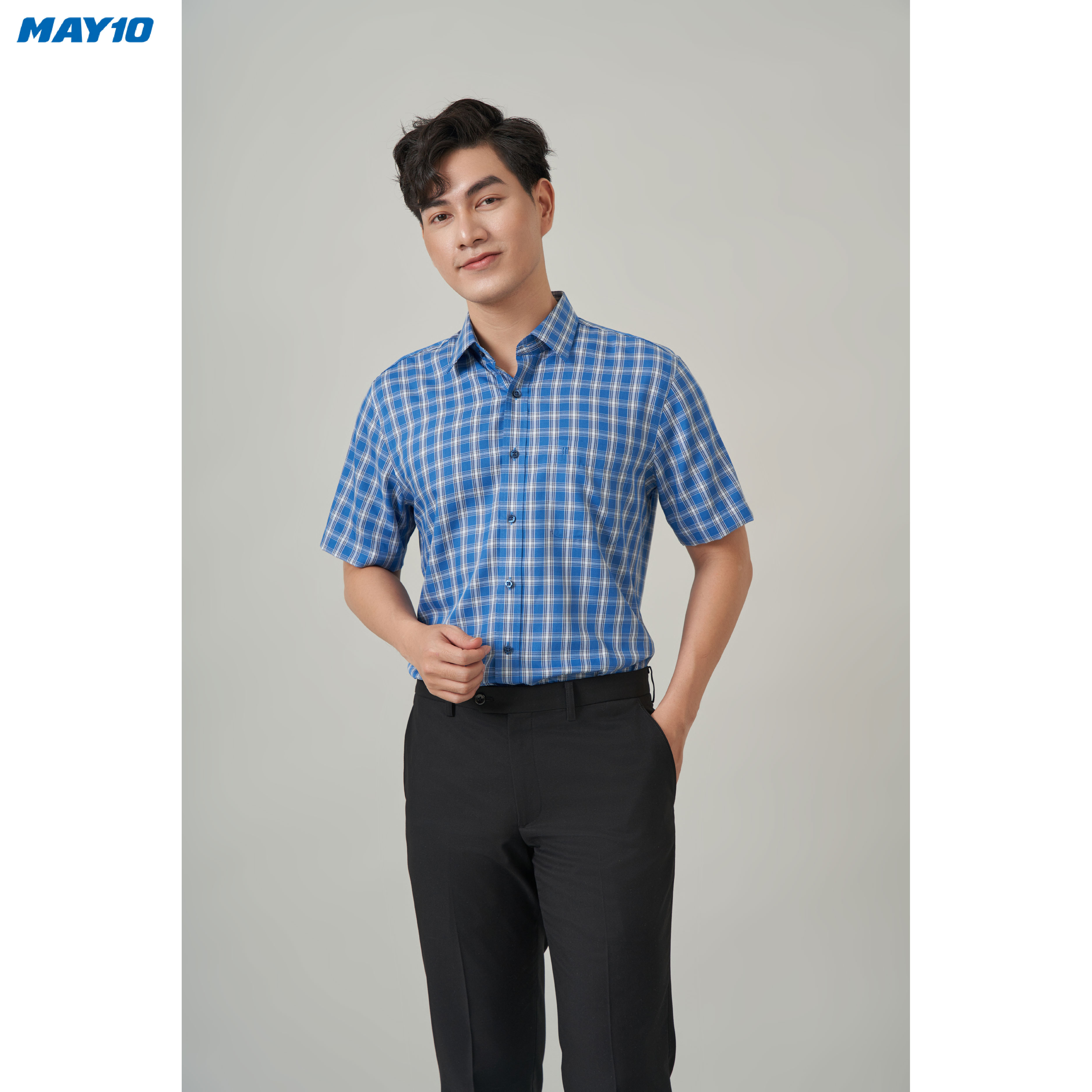 Áo Sơ mi nam cộc tay May 10 form Regular mã 010124010 họa tiết kẻ