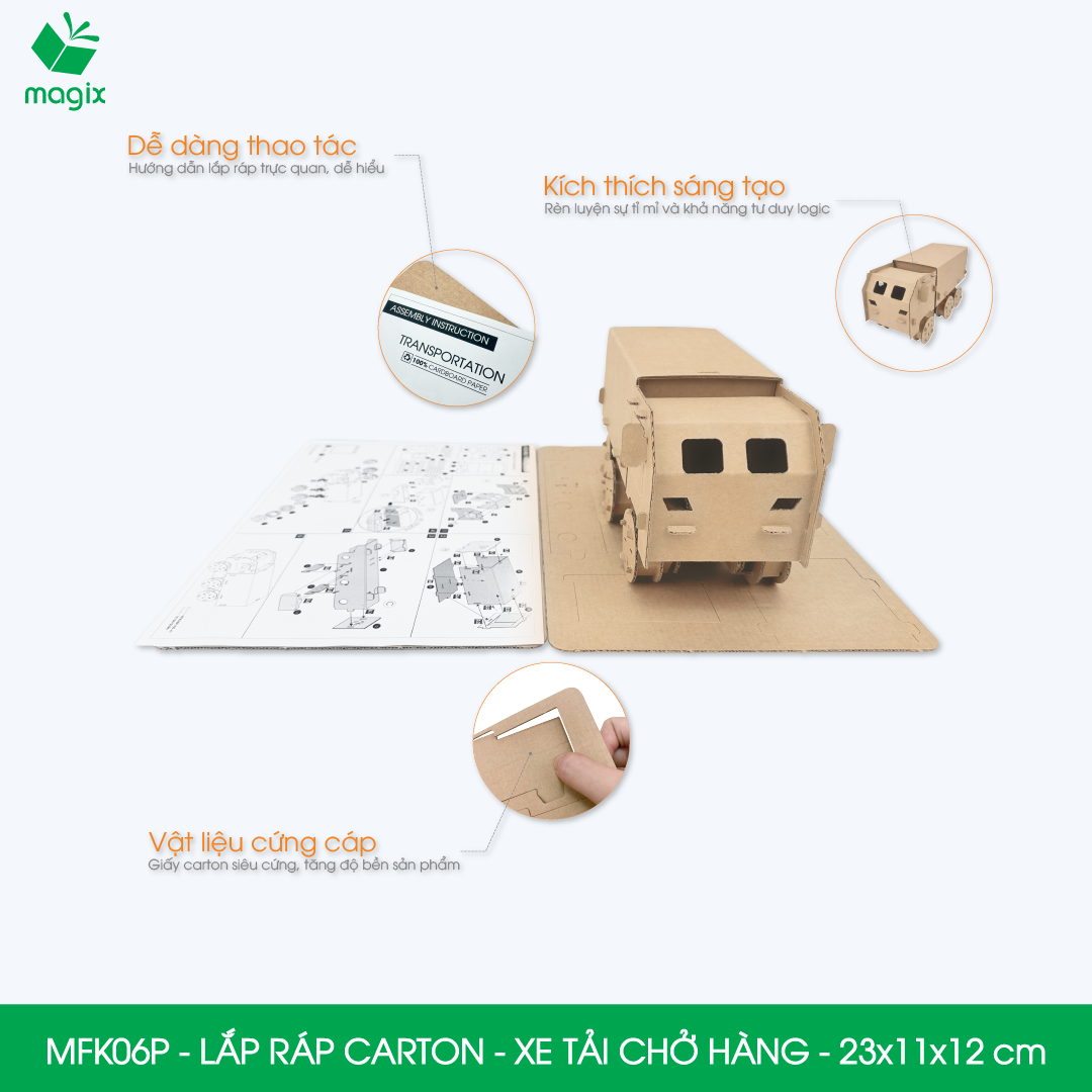 MFK06P - Xe tải chở hàng - 23x11x12 cm - Đồ chơi lắp ráp mô hình từ bìa carton cứng cao cấp