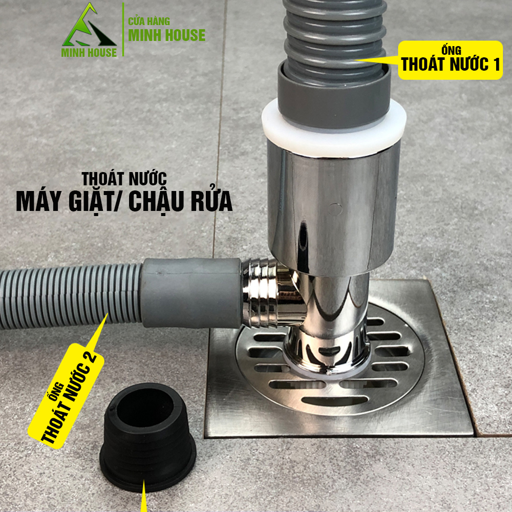 Bộ thoát nước máy giặt, nước thải, chống mùi hôi, ngăn côn trùng lắp thoát sàn, chia 2 Ngang đứng, Minh House