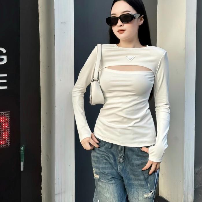 Áo thun, áo thu đông, áo dài tay kiểu dáng khoét ngực trẻ trung Trendy Clothing