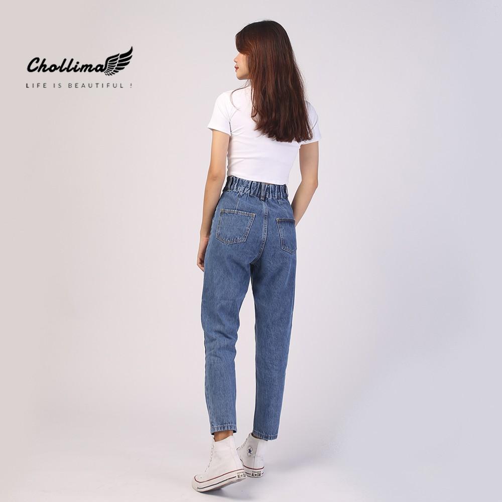 Quần baggy jeans nữ Chollima form rộng 2 bách vuông,lưng thun QD016 – quần bò nữ ulzzang