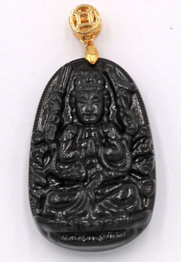 Mặt Phật Thiên Thủ Thiên Nhãn thạch anh đen 4.3cm