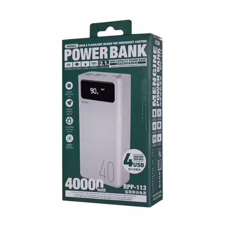 Pin sạc dự phòng Remax RPP-113 40000mAh, lõi Li-polymer, 3 cổng input, 4 cổng output (Trắng) HÀNG CHÍNH HÃNG