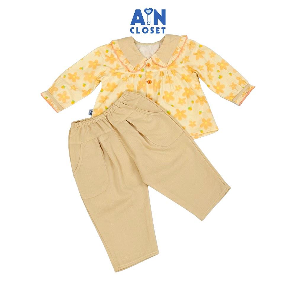 Bộ quần áo Dài bé gái họa tiết hoa Cúc Mai Cam cotton - AICDBGQCQJTO - AIN Closet