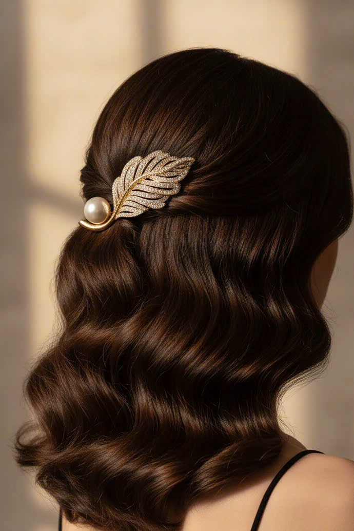 Trâm Cài Áo Vest, Áo Dài Đính Ngọc Trai Baroque Hình Lông Vũ thời trang thiết kế Hity ACC404