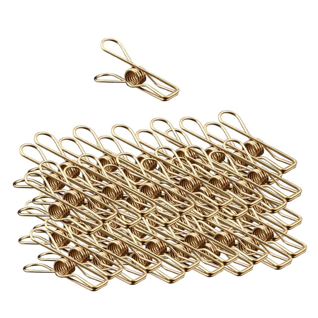 40 Clothes Clip Multipurpose Peg Clamps Stainless Steel Golden Wire