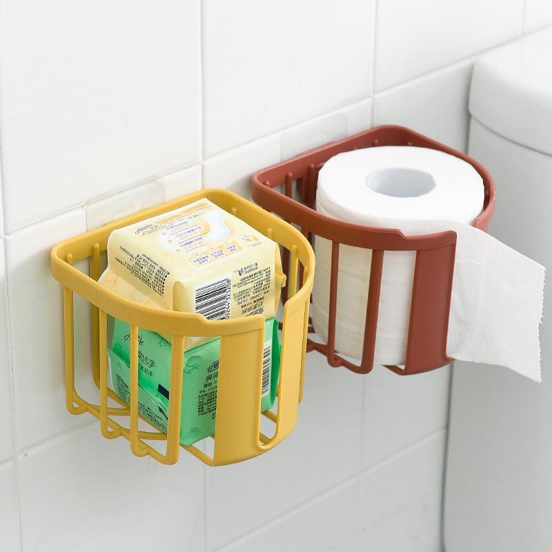 Giỏ đựng giấy vệ sinh dán tường, khay kệ đựng đồ đa năng nhà tắm, nhà bếp