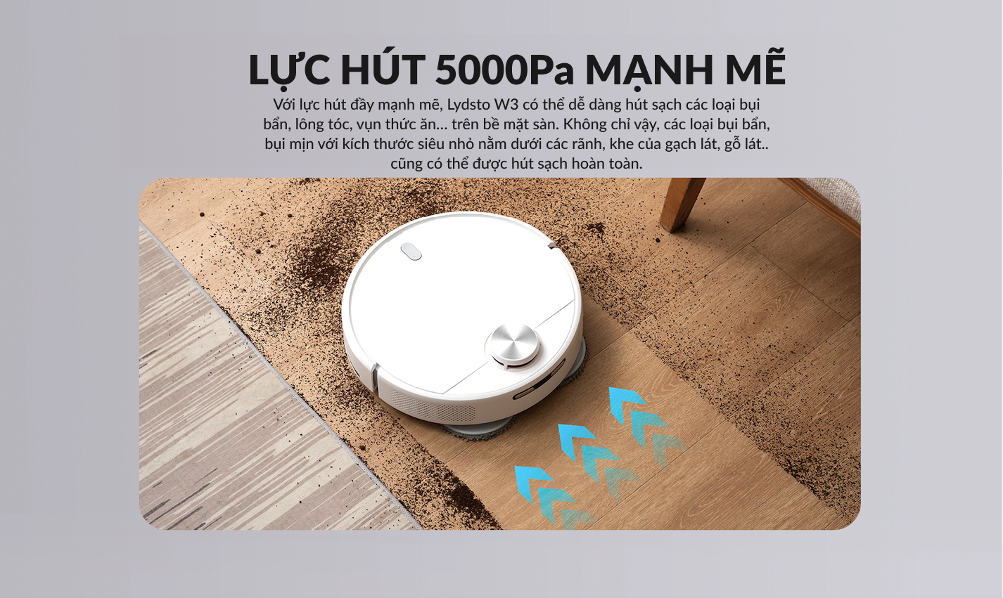 Robot hút bụi lau nhà tự động thông minh Lydsto W3 lức hút 5000Pa diện tích hoạt động 200m2 - Hàng chính hãng