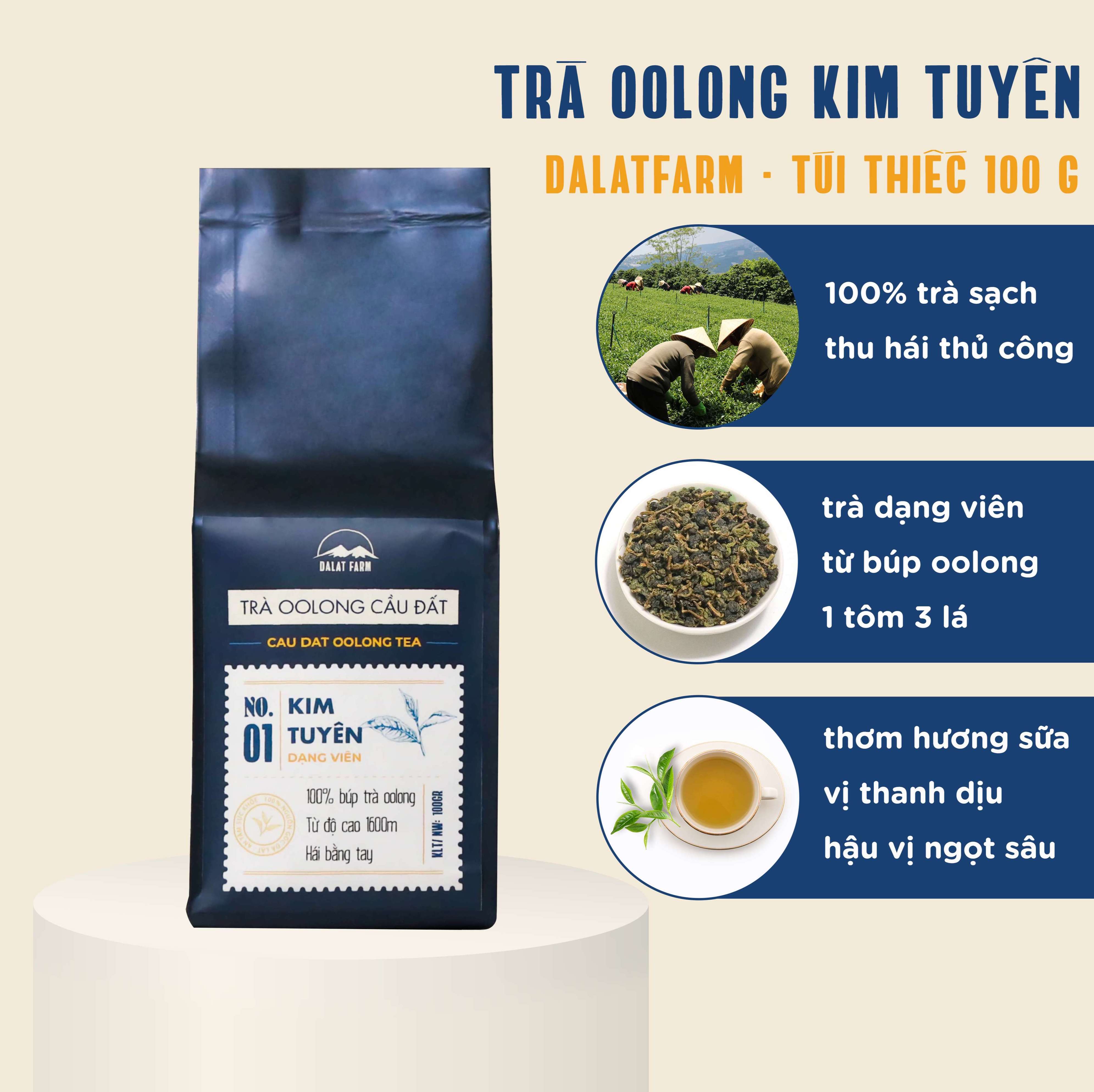 Trà Oolong (Ô long) Kim Tuyên Cầu Đất Dalat Farm - Túi thiếc 100Gr