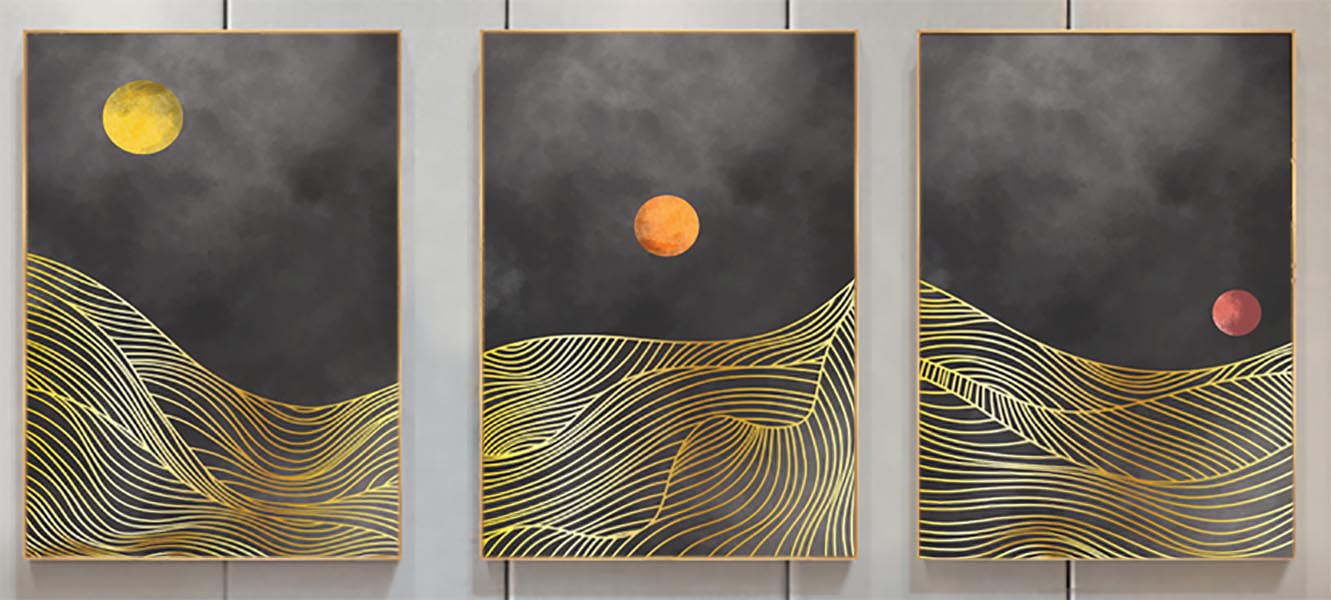 Bộ 3 tranh canvas Trừu tượng (Abstract) - Mặt trăng - ARTN113
