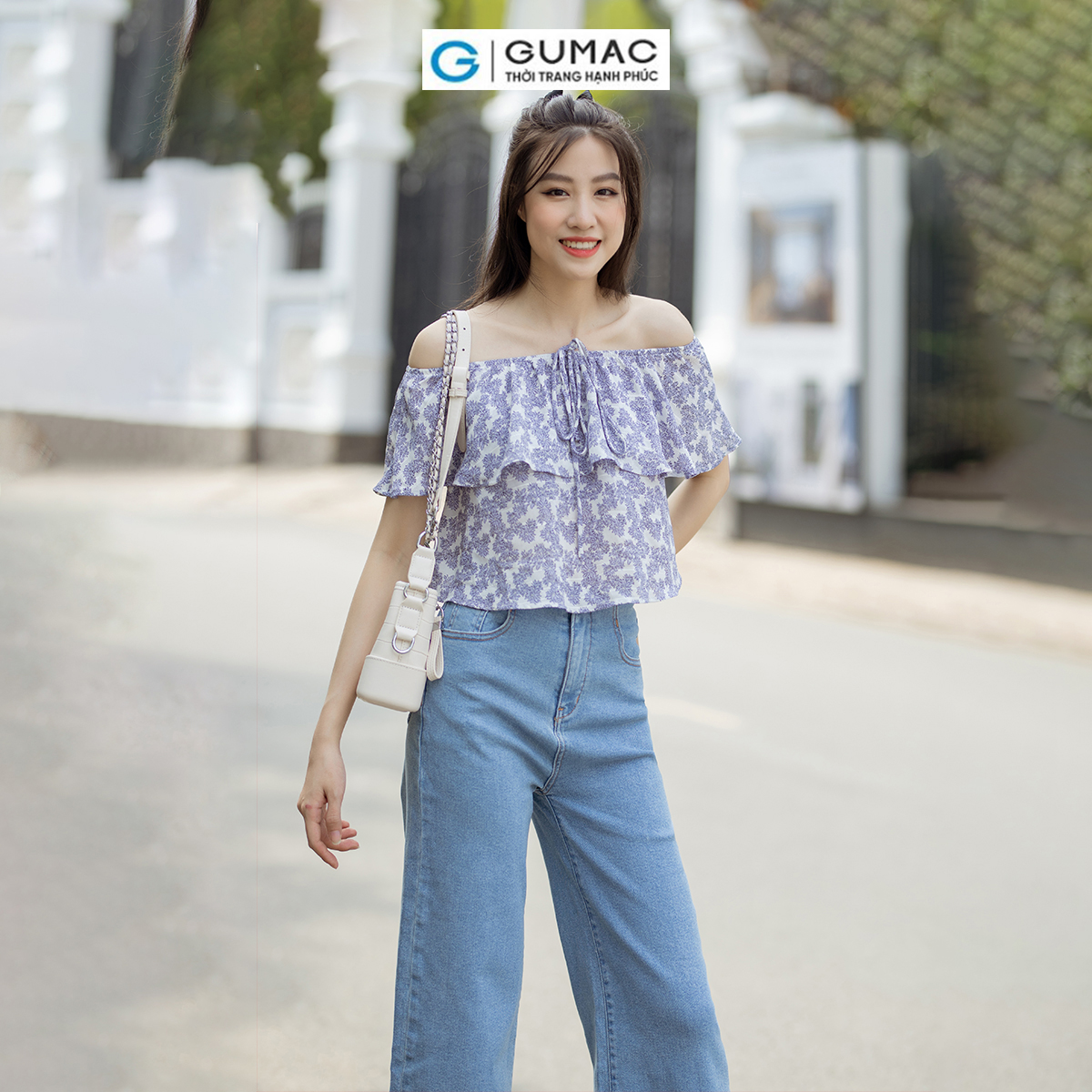 Quần Jeans ống rộng dáng lửng tôn dáng trẻ trung thời trang GUMAC QJD07054