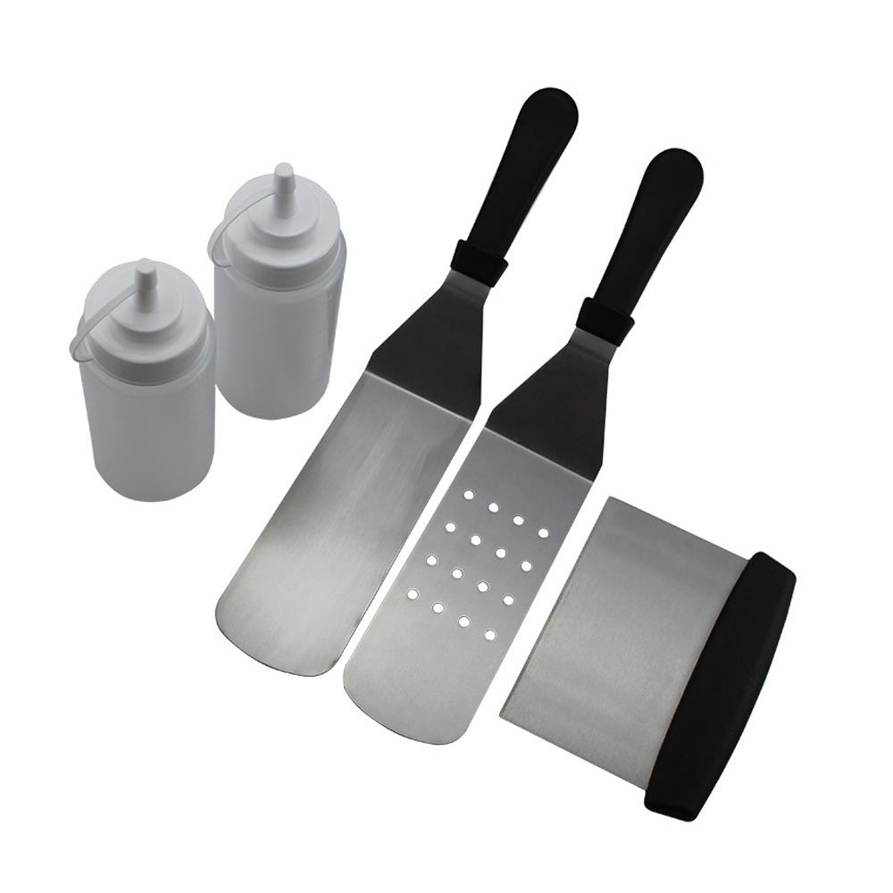 Bộ dụng cụ nướng BBQ chuyên nghiệp 5 cái: 2 thìa thép, 2 bình đựng, 1 nạo bằng thép không gỉ