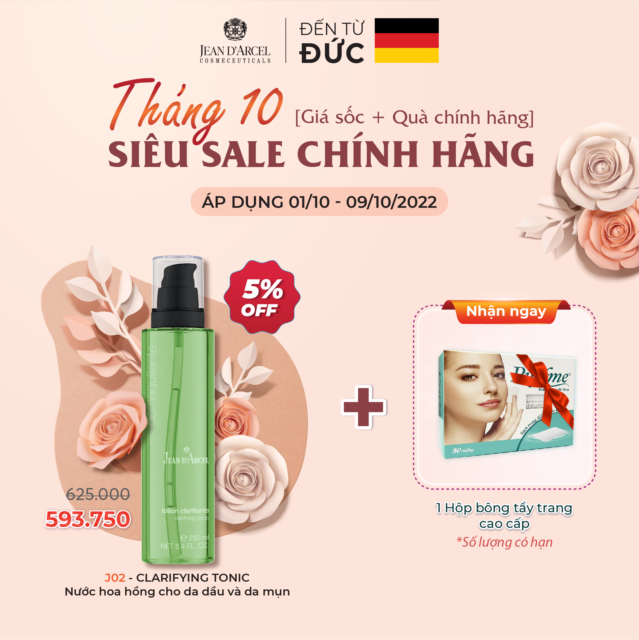 J02 Nước cân bằng cho da dầu và da mụn Demarquillante - Clarifying Tonic 250ml - Jean d'Arcel