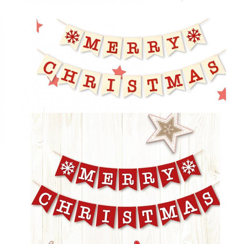 Vintage Burlap Merry Christmas Snowflake Banner Garland Hanging Decor 2m 1