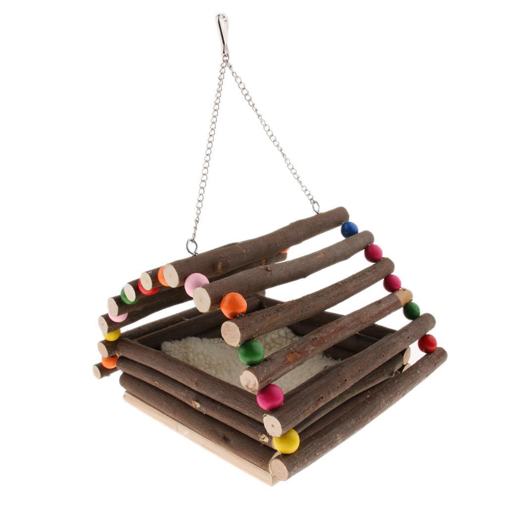 Wooden Pet Parrot Hammock Swing Toy Hamster Branch Playground For Bird Cage