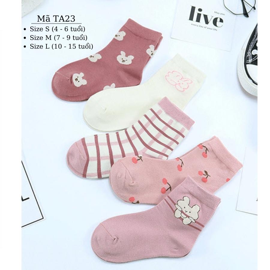 Tất cho bé gái 4 - 12 tuổi màu hồng thun co giãn thoáng khí vớ cổ cao dài cute dễ thương phù hợp trẻ em học sinh nữ TA23