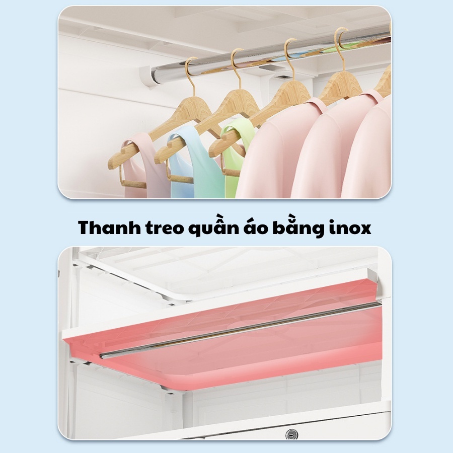 (Ngang 70cm) Tủ Nhựa Đựng Quần Áo, Tủ Đựng Đồ Đa Năng Kèm Bánh Xe, Chất Liệu Nhựa PP An Toàn, Chắc Chắn, Hoạ Tiết Xinh