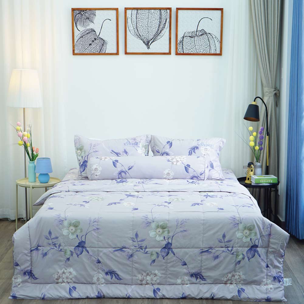 Chăn hè Microfiber Xám In Hoa Everon Lite ELM202 200 x 220cm