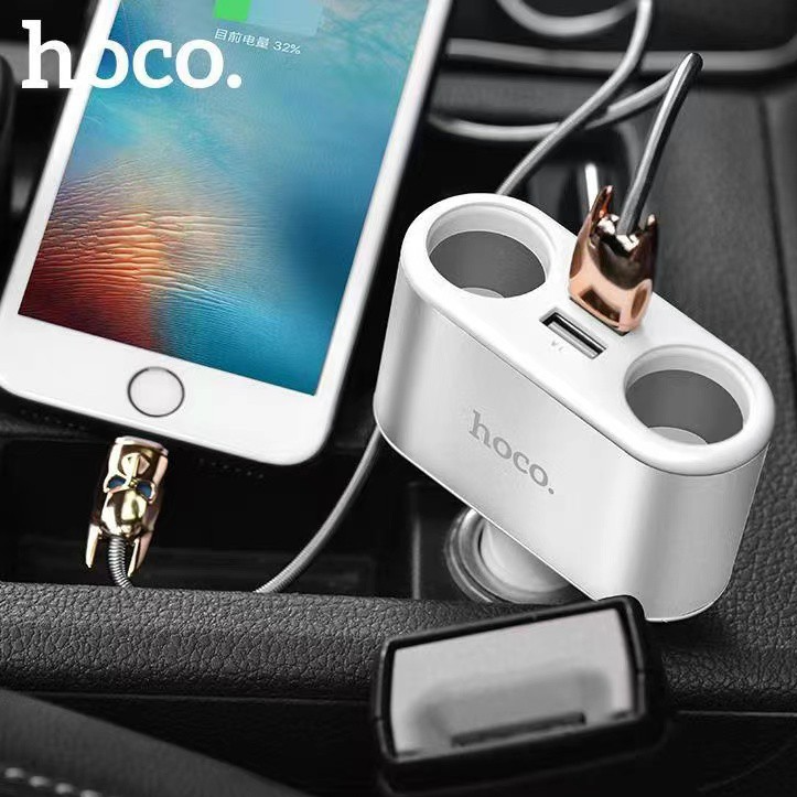 Tẩu sạc nhanh oto 4 cổng Hoco DF206  - cốc sạc 4 in 1 2 cổng usb 2 cổng chia trên ô tô xe hơi - hàng chính hãng