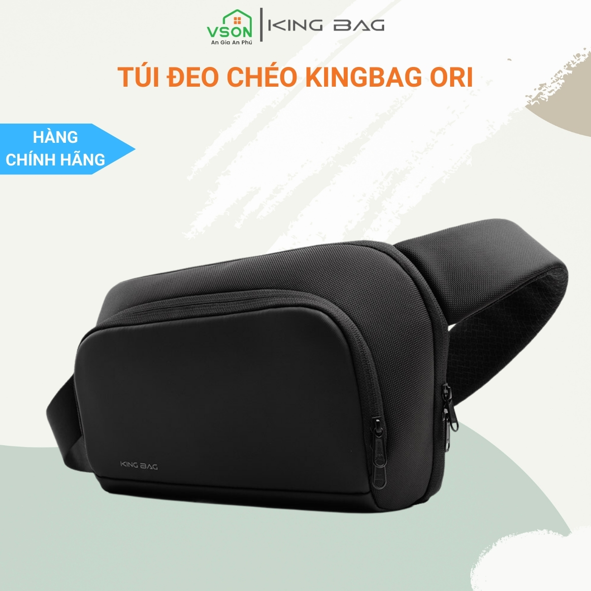 Túi đeo chéo đẳng cấp, hiện đại KINGBAG ORI 9.7”, nhiều ngăn, chống trộm vải kháng nước tốt, khóa YKK, màu đen - Hàng chính hãng